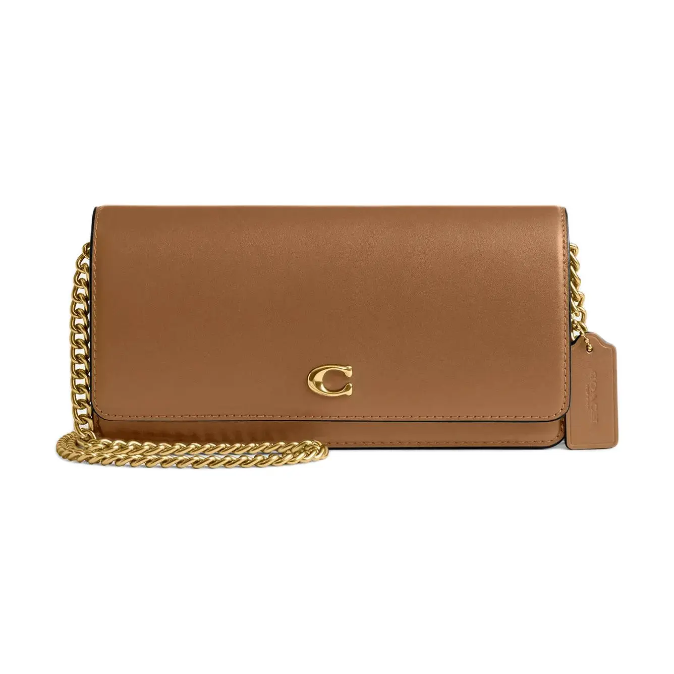 COACH Essential 21 Crossbody Wallet for Women with Gold-Tone Hardware, Calfskin, Honey Brown