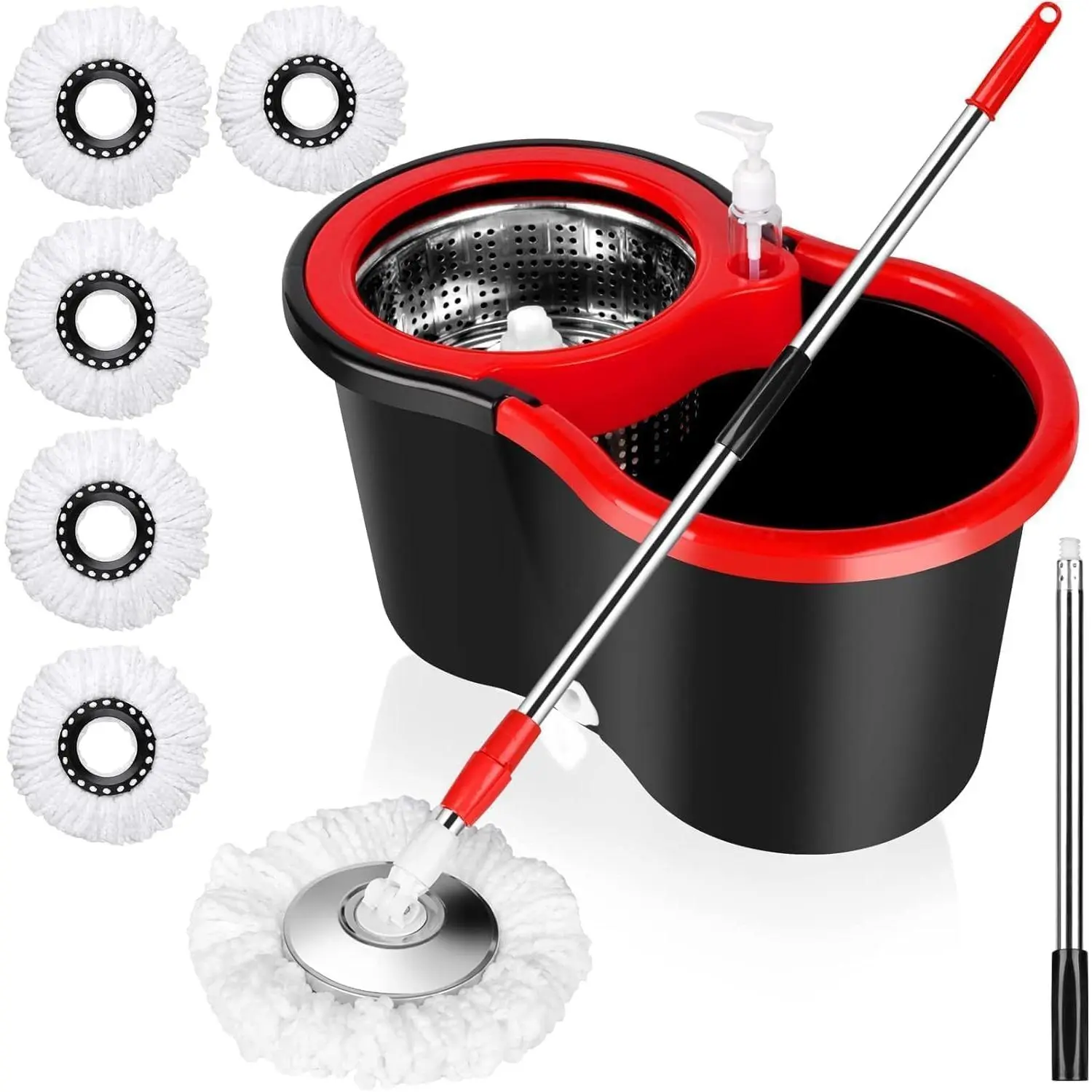 Home Care Spin Mop & Compact Plastic Bucket Set, Smooth Telescopic Stainless Steel Handle, Vinyl-Friendly Daily Cleaning Tool with 2 Microfibre Mop Heads