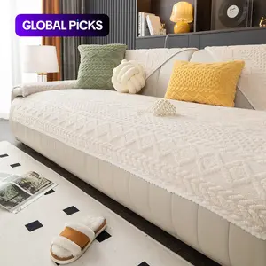 Solid Color Sofa Cover: Non-slip Sofa Slipcover, Soft Sofa Towel & Comfortable Throw Pillowcase, Sofa Protector for Home Living Room