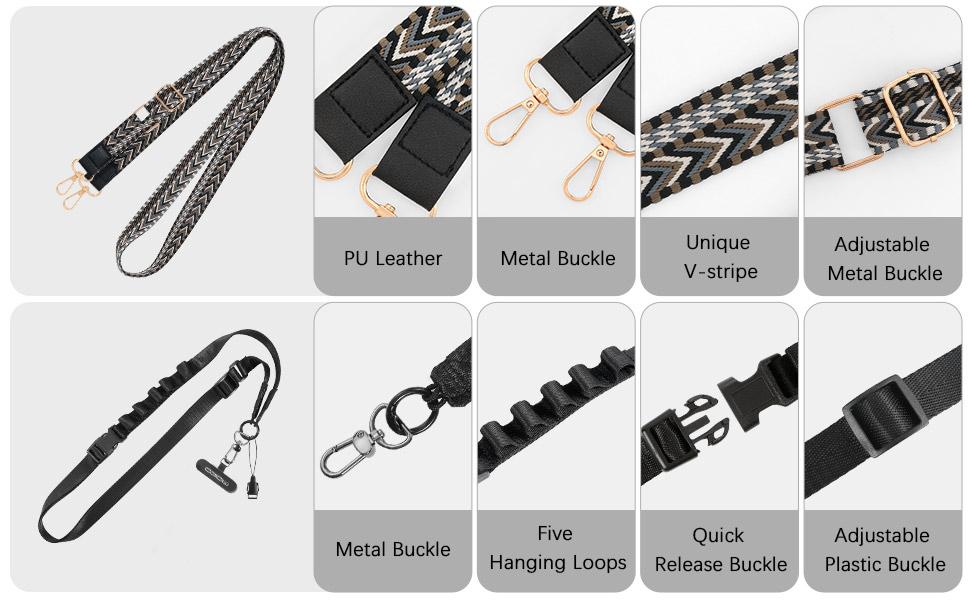 MoKo Universal Phone Lanyard - Adjustable Nylon Crossbody Strap with Detachable Patch Hands-Free for iPhone & Most Smartphones - Black - Army Green