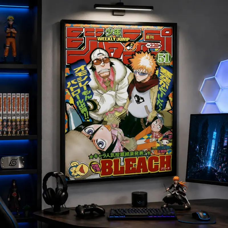 BLEACH Anime Poster Canvas Wall Art Ichigo Kurosaki Weekly Jump Manga Cover HD Print Japanese Manga Decor Bedroom Living Room Gaming Room Man Cave Gift for Anime Fans Collectors Aesthetic Retro Shinigami Sword Action Limited Edition