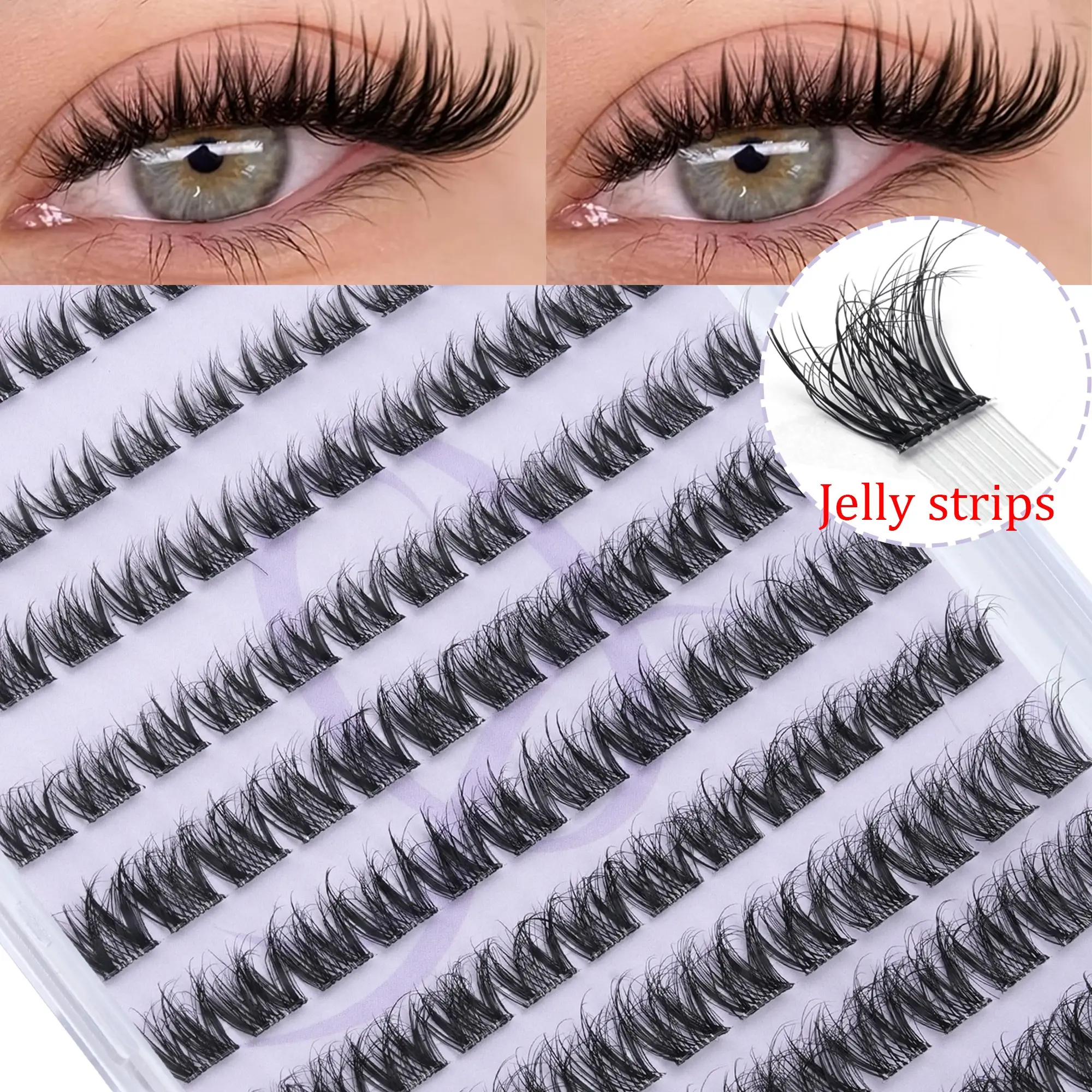 10 Rows 120 Pcs D-Curl Self-Adhesive False Eyelashes, Strip Lashes, No Glue Needed, Voluminous Cat Eye Effect, DIY Personal Lashes, Suitable for All Occasions