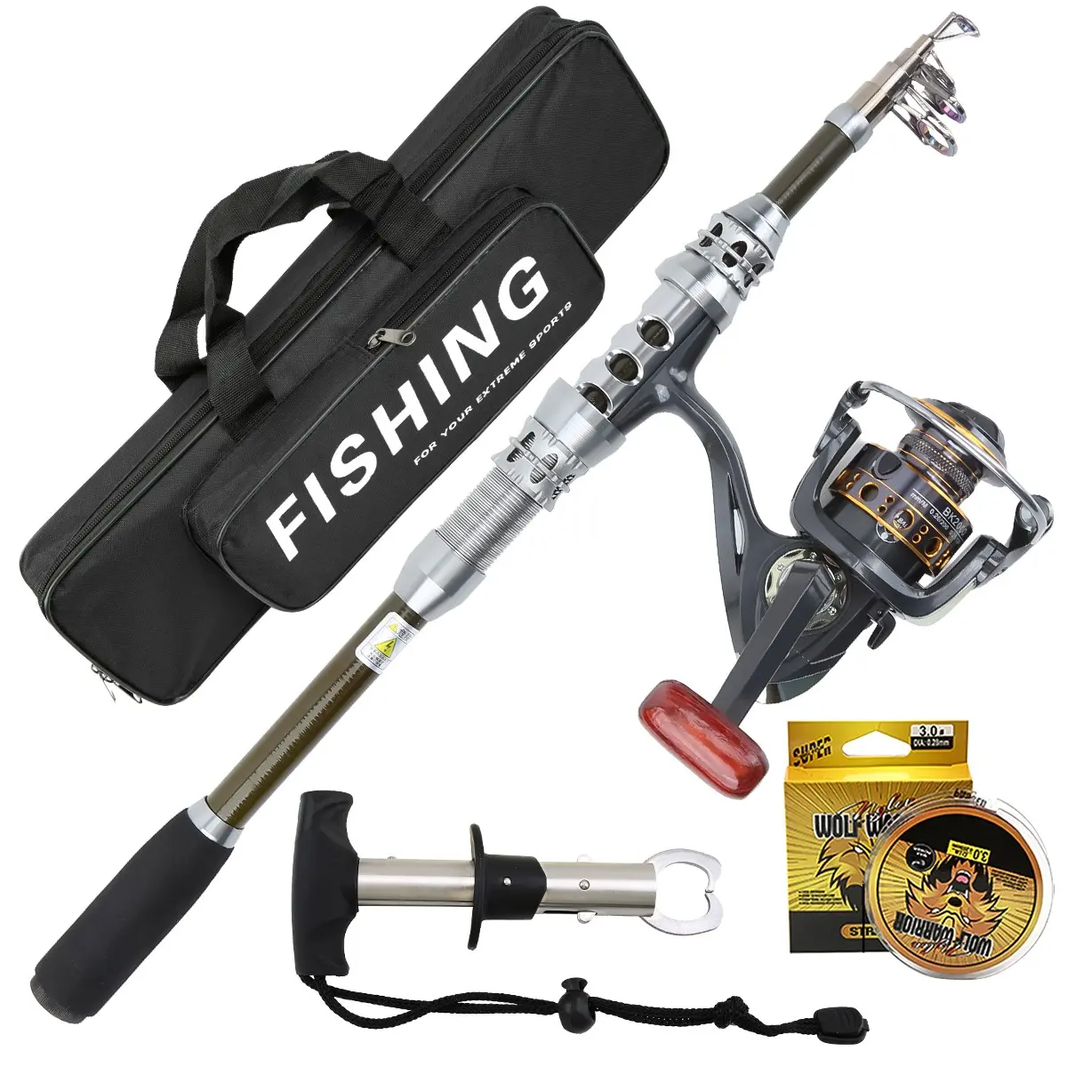 Carbon Fiber Telescopic Fishing Rod Combo – Extendable Handle, Metal Spool Reel, Fish Gripper & Double-Layer Carry Bag, Portable Fishing Kit, Fishing Rod Set, Outdoor Fishing Supplies
