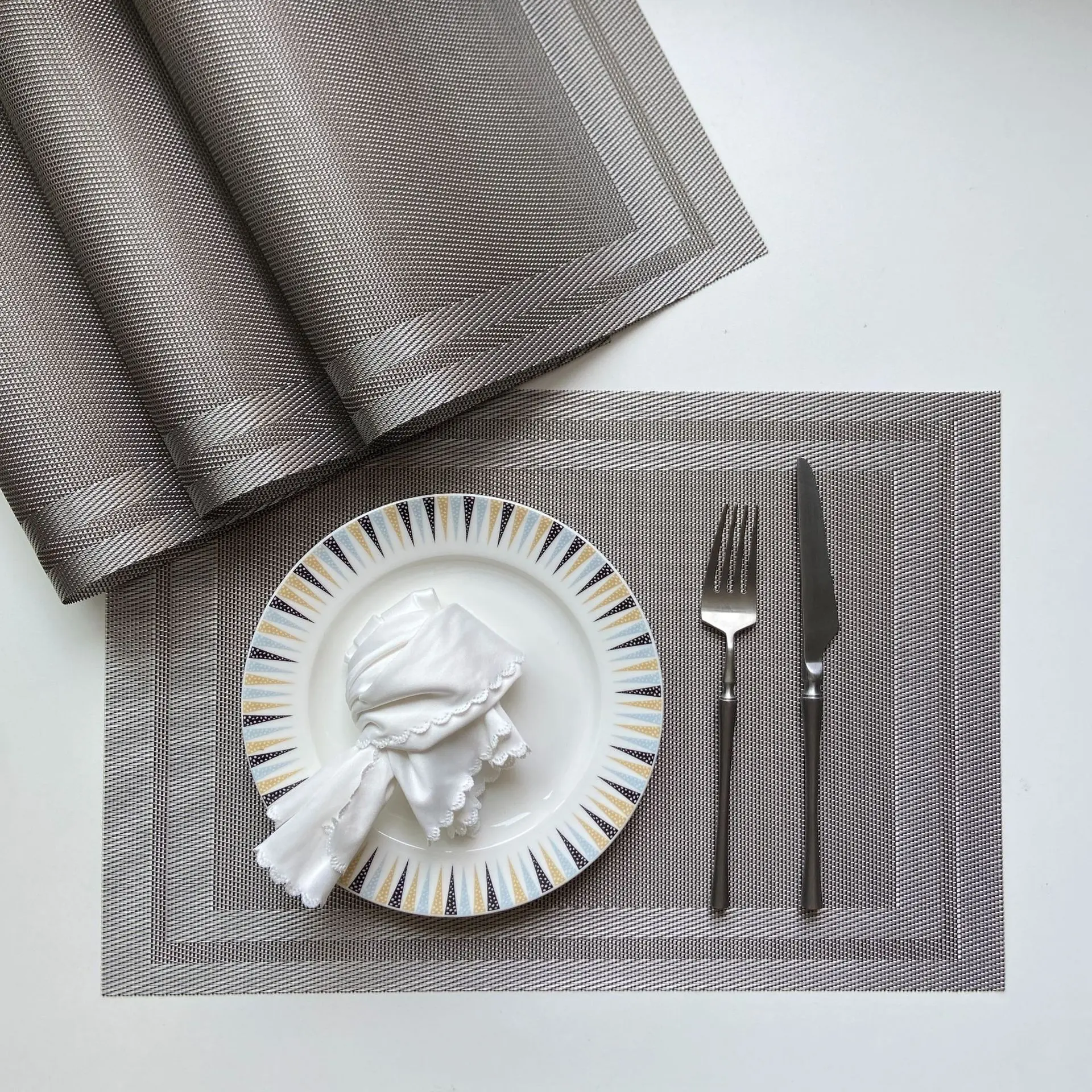 PVC Western Placemat, Terylene Jacquard Heat-Resistant Mat for Hotel & Home