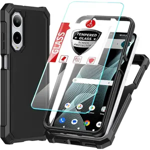 for Cricket Icon 6, AT&T Verge 3-in-1 Case with Screen Protector, for Cricket Icon 6, AT&T Verge Phone Case Full Body Protection,Hard PC Bumper & Silicone Back Military Grade Cover.(Black)