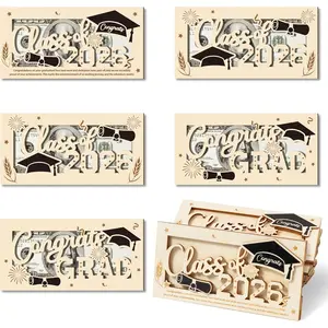 CJiangpo 6Pcs Graduation Money Holder - Class of 2026 Graduation Gifts 3D Wooden Money Envelope Box Congrats Grad Gift for Him Her Card Cash Holder Decor College High School Grads Party Favor Supplies