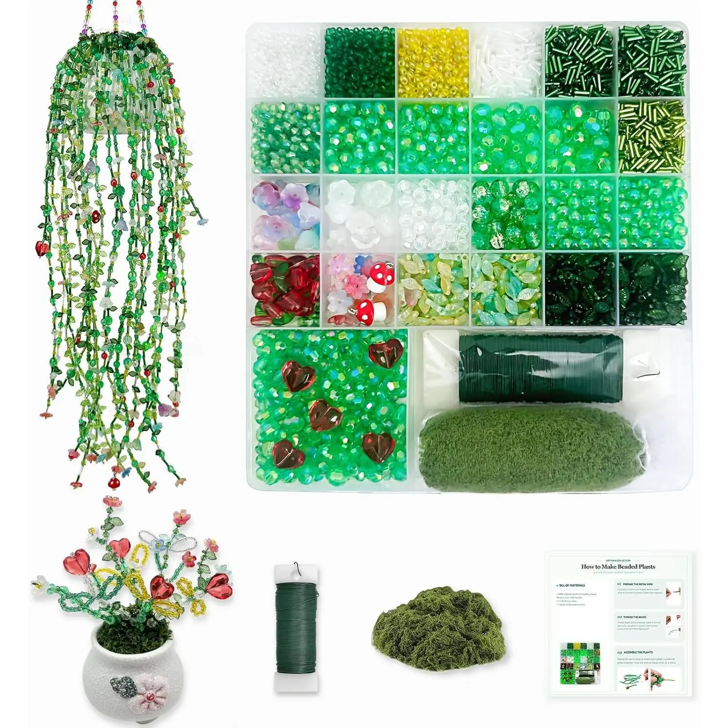 Green Glass Beads Beaded  Kit, 5880 count DIY Leaf Flower Beads for  DIY Crafts and  Making  Suncatchers  Forever  with Tutorials Garden Decor Gifts for Adults