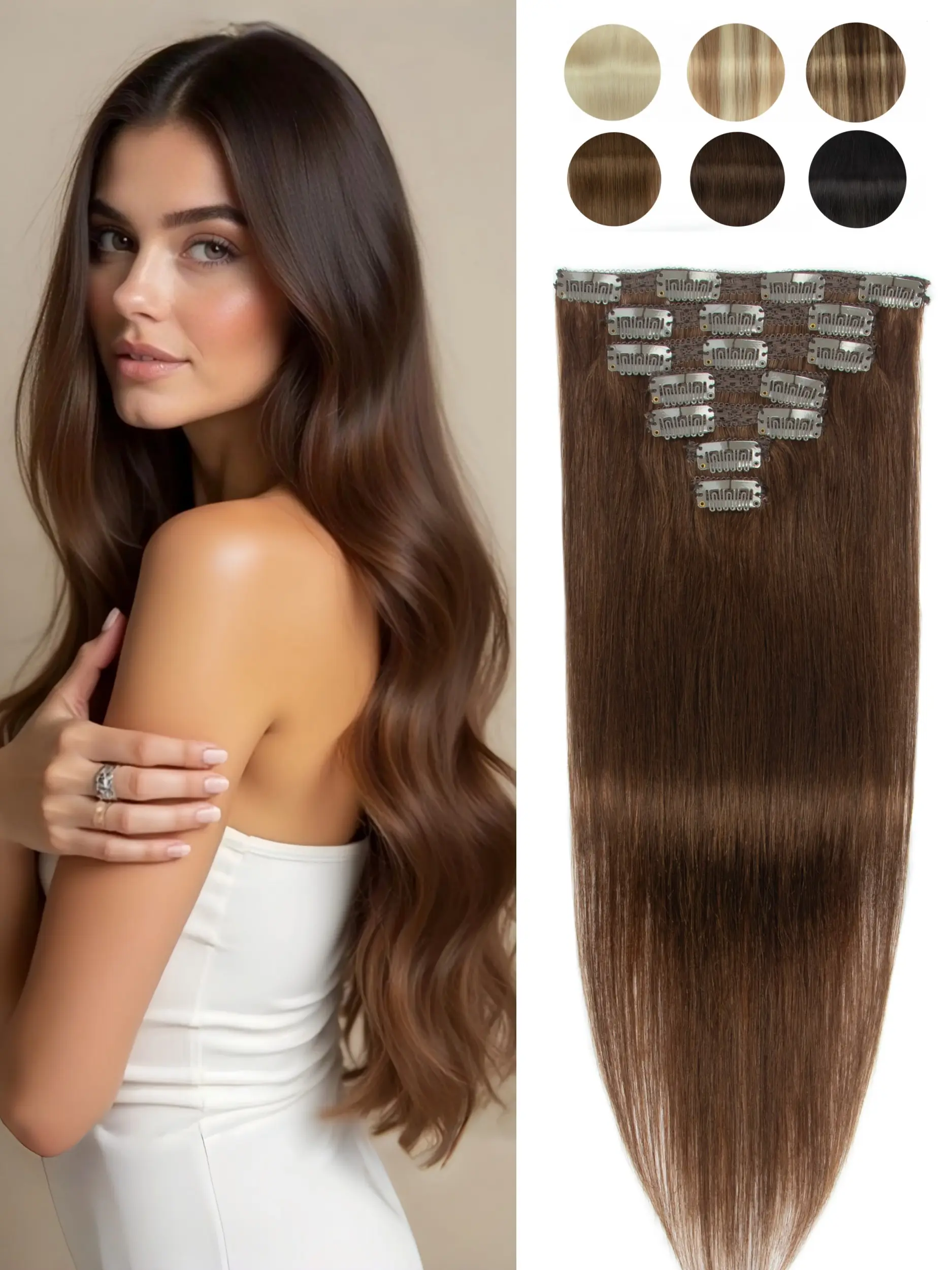 7pcs/set Human Hair Extensions, Clip in Hair Extension, Real Natural Double Weft, Invisible Clip, Volume Boost, All Hair Types