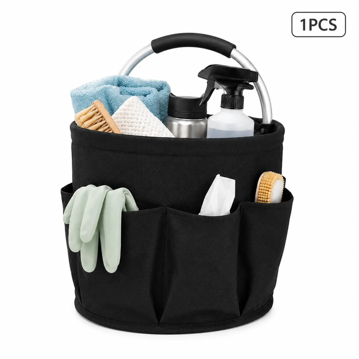 16L Foldable Cleaning Caddy with Handle and Pockets, Large-Capacity Laundry Storage Basket for Home Organization, Camping Picnic Essentials, Organiser, Collapsible Organizer Storage, Laundry Room Organiser, Kitchen, Home Storage Supplies