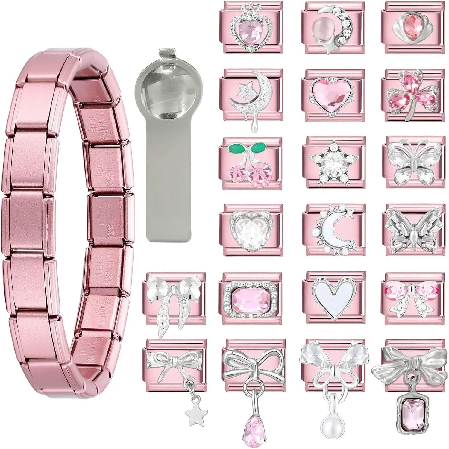 Italian Charms Bracelet  Sliver 22 count Glitter  Set  Gifts | DIY Italian Module Bracelet, Gifts, Starter Bracelet