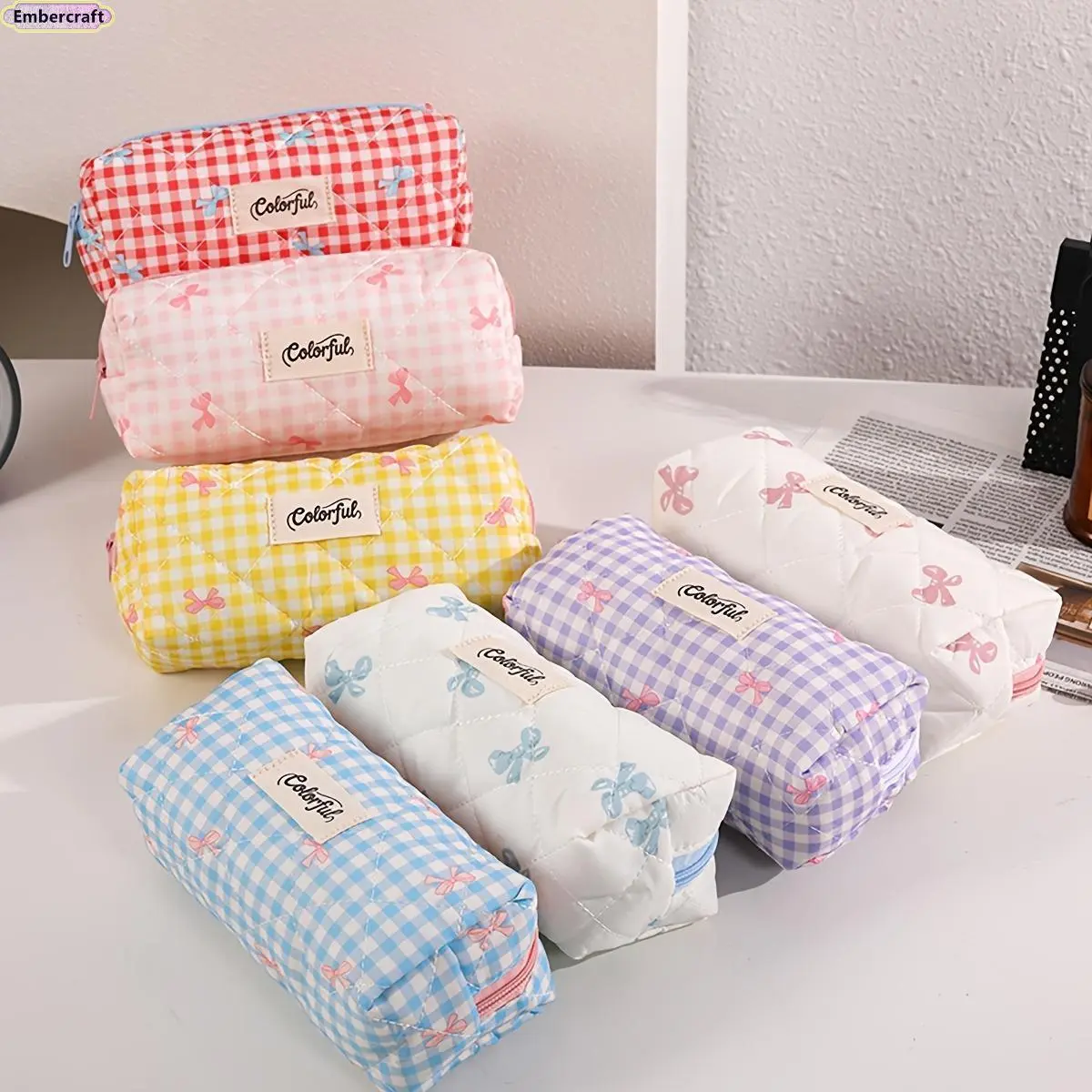 Viral Aesthetic Bow Pencil Case for Girls - Retro Gradient Plaid Large-Cap Stationery Pouch, Back to School Shopping College Supplies Organizer for Pens & Markers, Stuff for School Desk Setup Gift