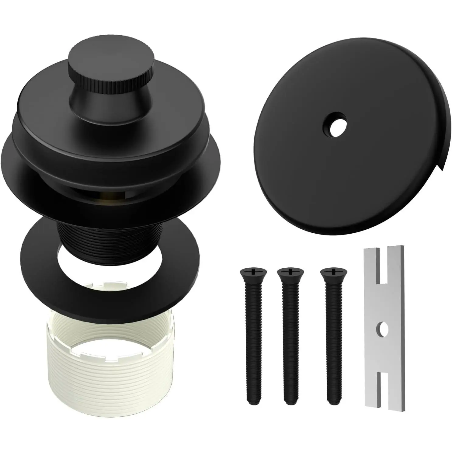 Matte Black Lift and Turn Tub Drain Trim Set with 1-Hole Overflow Cover, Bath Tub Drain Kit Bathtub Overflow Drain Stopper Replacement