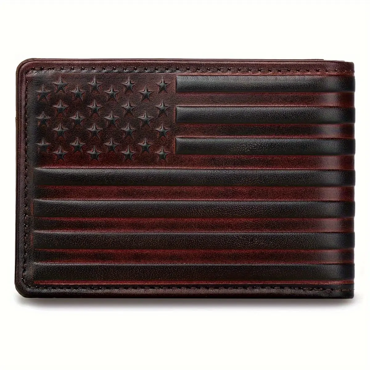 Western Cowboy American Flag Design Full Grain Leather Wallets for Men,Short Bifold Wallets for Men,Mens Leather Wallets with 12 Slots,RFID Blocking Wallets for Men,Gifts for Men