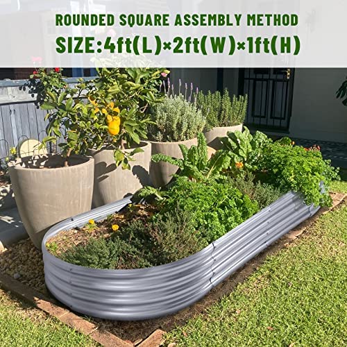 Galvanized Elevated Garden Bed Set with Safety Rubber Frame and Oval Metal Planting Boxes, Durable Raised Garden Planter for Vegetables, Flowers and Herbs, Easy Assembly and Weather-Resistant Design for Outdoor Gardening