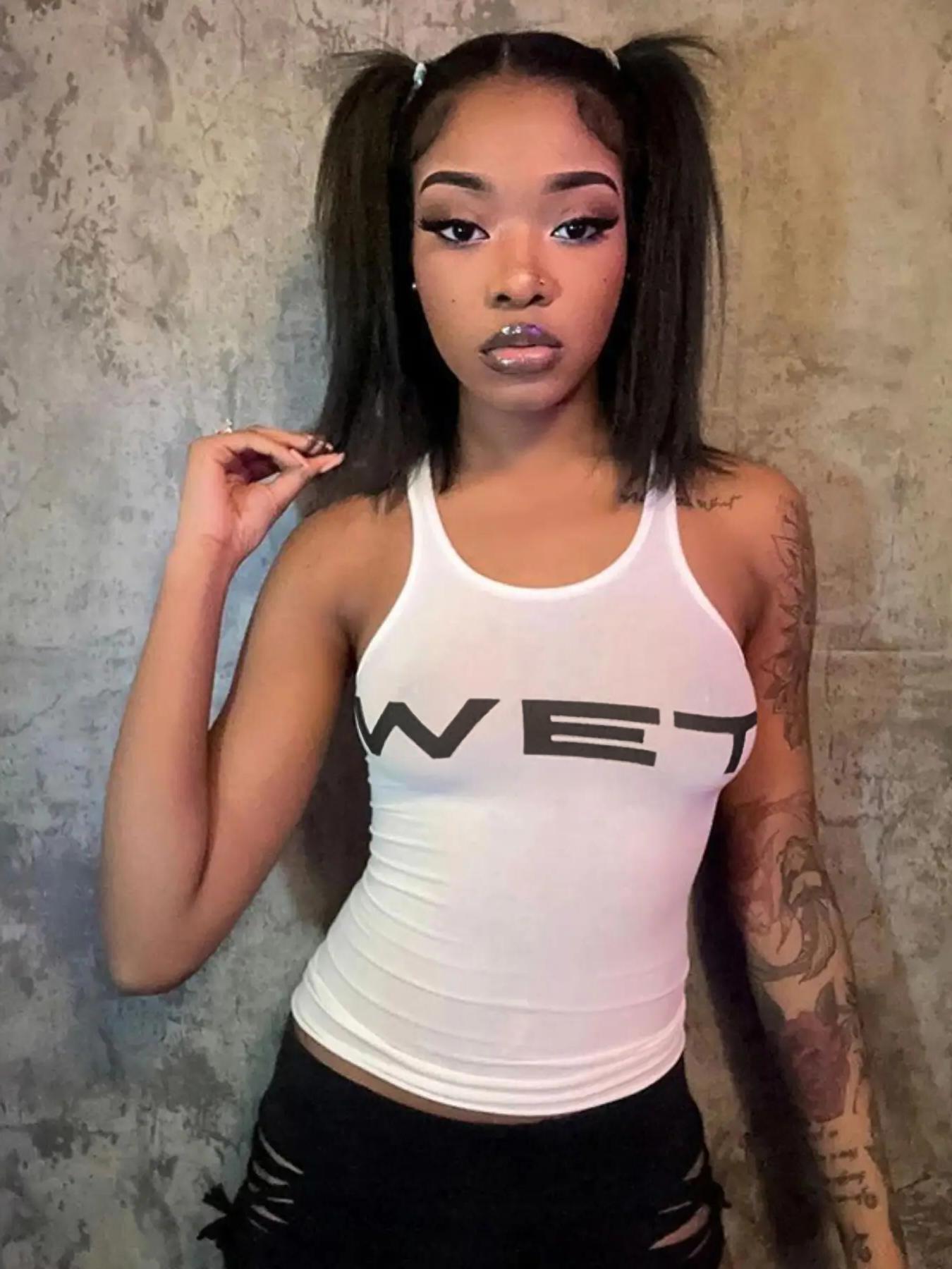 Women's Letter Print Round Neck Knitted Tank Top, Casual Streetwear Sleeveless Cropped Top for Summer, Ladies Teen Girls Clothes for Daily Wear Women's Letter Print Round Neck Knitted Tank Top, Casual Streetwear Sleeveless Cropped Top for Summer, Ladies Teen Girls Clothes for Daily Wear