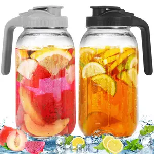 2 Pack Glass Pitchers with Lid, 64 oz Sun Tea Pitcher, Half Gallon Mason Jar Pitcher with Wide Mouth Airtight Lid for Ice Tea, Cold Brew Coffee, Fridge Water, Milk, Juices, Leak Proof Water JugAAGlowHub30