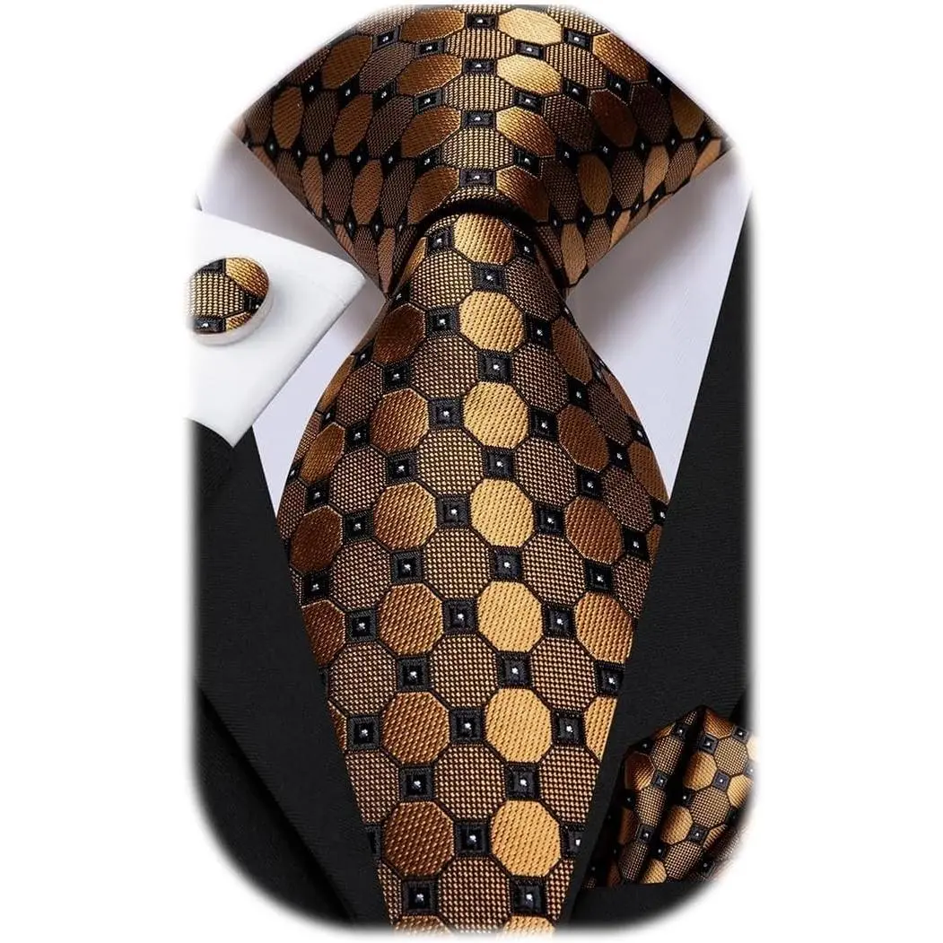 Men's Silk Tie Set - Solid, Paisley & Striped Neckties with Cufflinks and Pocket Square(Gift)