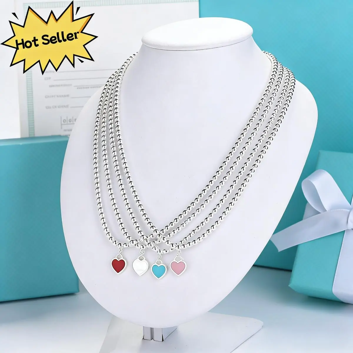 Classic Heart Pendant Necklace for Women, Trendy Bead Chain Design, Aesthetic Minimalist Daily Wear Jewelry, Signature Color Heart Charm Necklace, Perfect for Valentine’s Day, Anniversary, Birthday Gift, Stackable Layering Necklace, Timeless Style