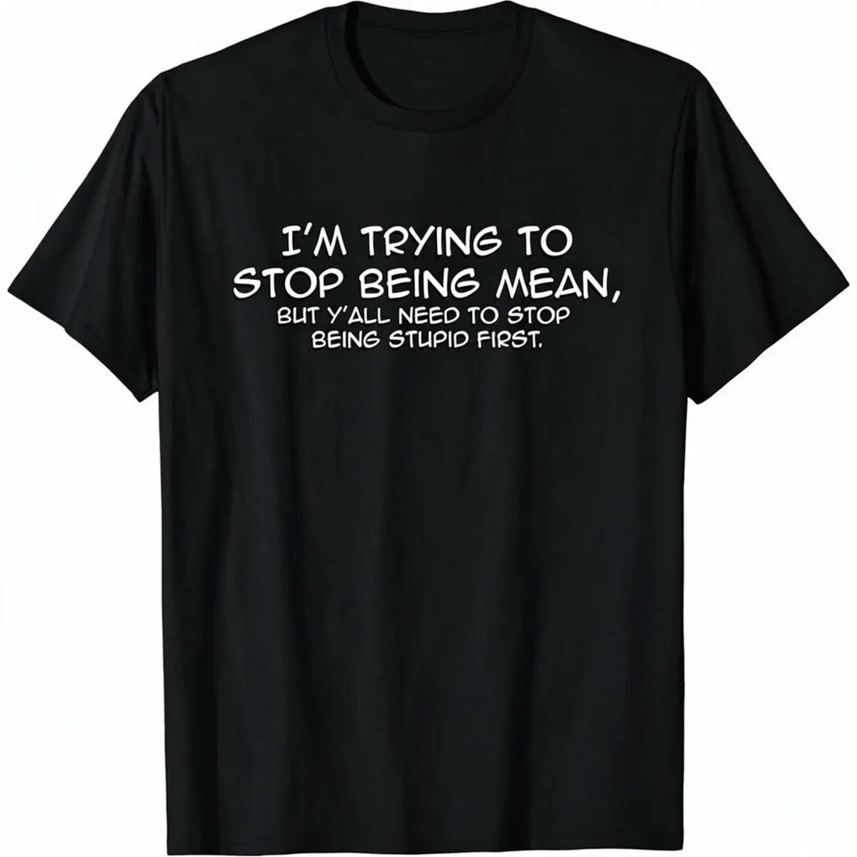 Unisex Graphic Print T-Shirt, Classic Cotton Short Sleeve Round Neck with Funny 'I'm Trying' Slogan for Men & Women
