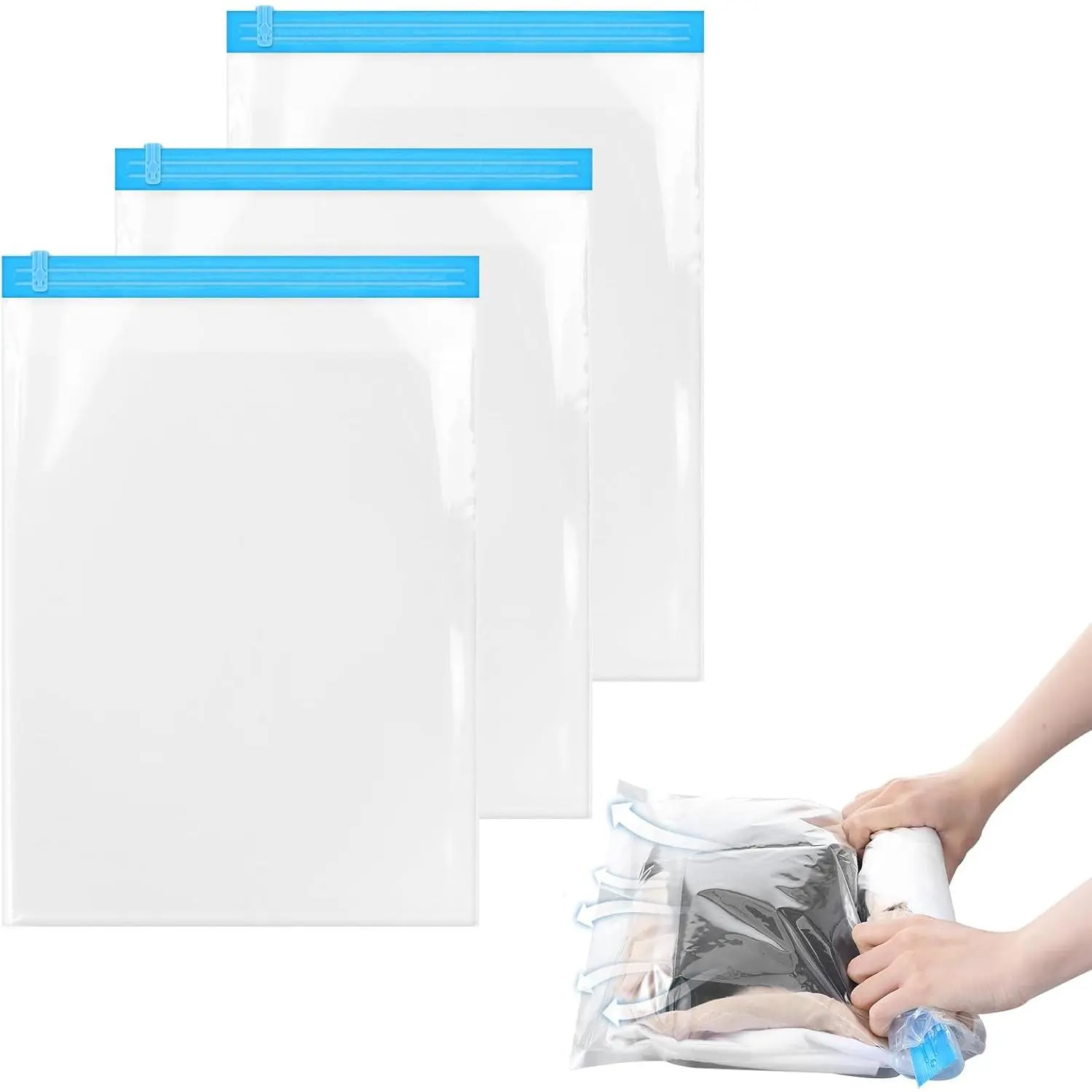 Travel Compression Bags, Roll-Up Space Saver Bags Vacuum Storage Bag| 18.5x13.7in Roll-up Compression Bags No Pump Travel for Luggage Backpack Suitcase Packing Clothing Organizers(3PCS)