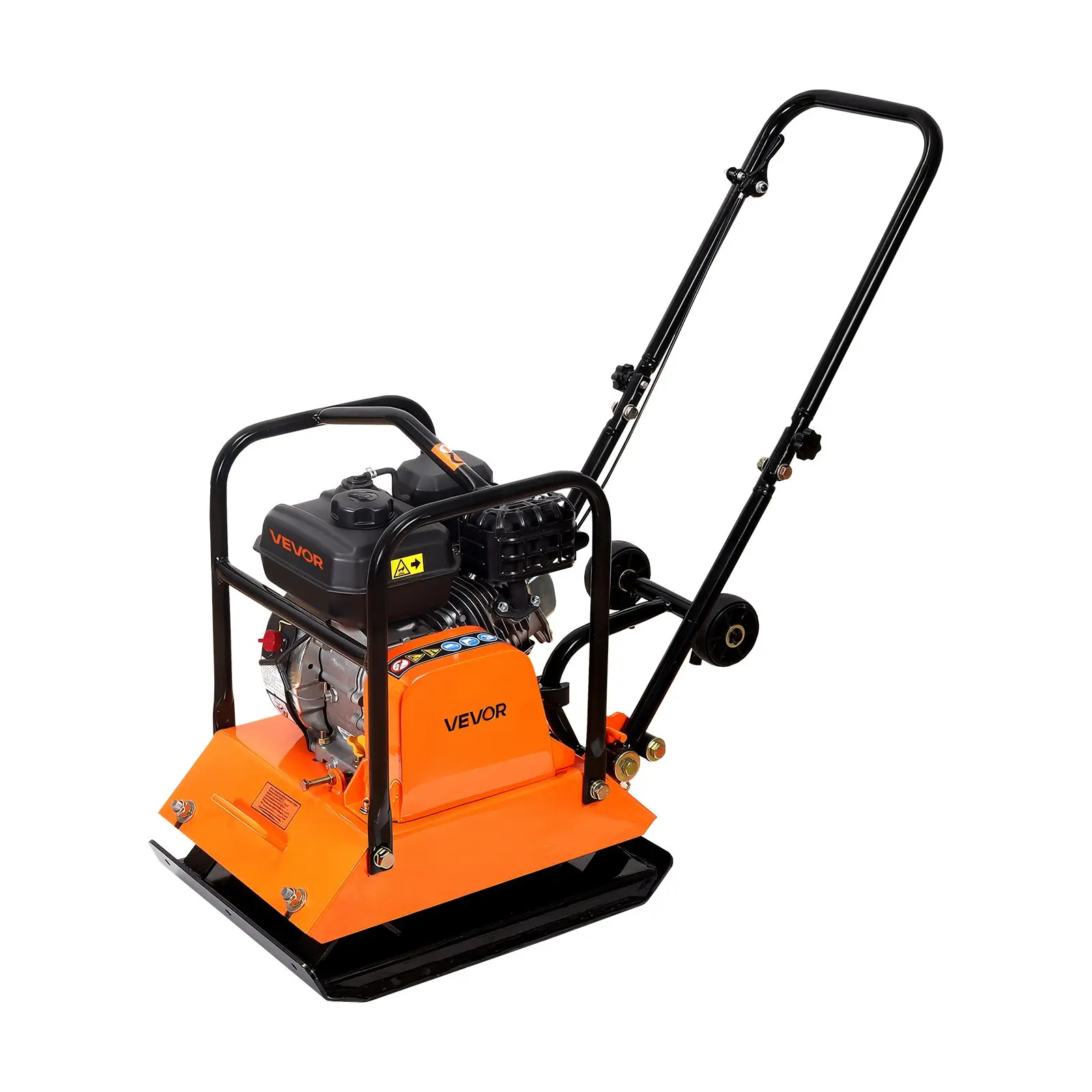 VEVOR Walk Behind Plate Compactor, 6.5 HP 196CC Gas Engine, 5700 VPM Vibrating Rammer, 4047 lbs Force, 21x16 in Plate, 12 In / 30.48 Cm Spec, 2.5 L Capacity for Foundation, Highways, Municipal Administration Projects