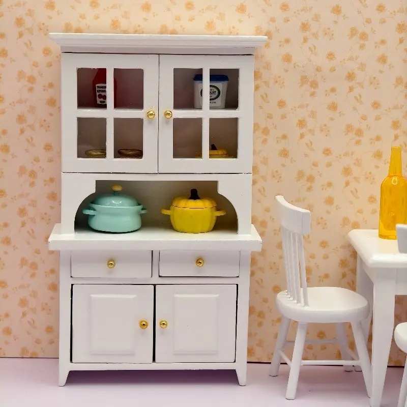 1:12 Mini Dollhouse White Bookcase Vertical Cabinet Study Scene Decor Collectible Christmas New Year Easter Gift