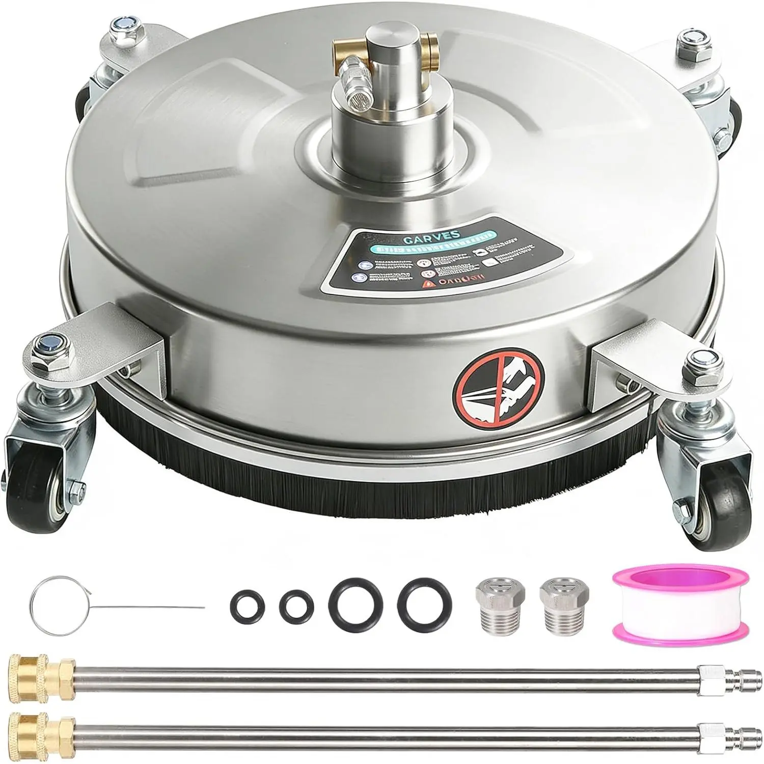 4 Wheels Stainless Steel Pressure Washer Accessory, High Efficiency Surface Scrubber for Driveway, Patio, Deck and Sidewalk Outdoor Cleaning