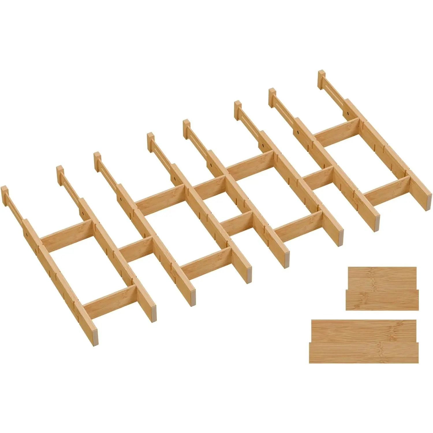 Bamboo Drawer Dividers, Expandable Kitchen Drawer Organizer, Include 8 Dividers, 8 Small Inserts and 8 Medium Inserts for Home, Office, Dressers