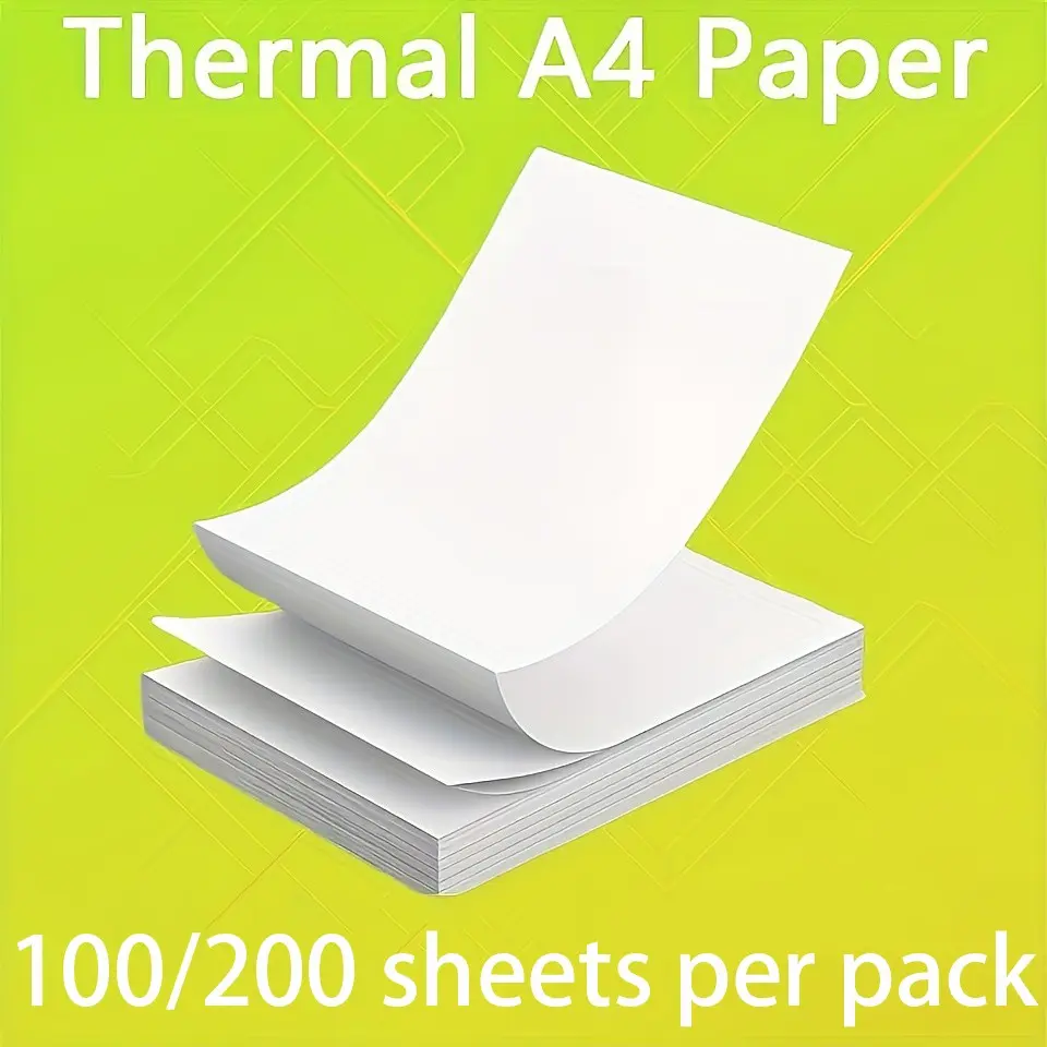 A4 Folded Thermal Paper 100/200 Sheets, Compatible with M08f-A4 Portable Printer, Ideal for Homework, Contracts, Photos, Office Stationery Supplies