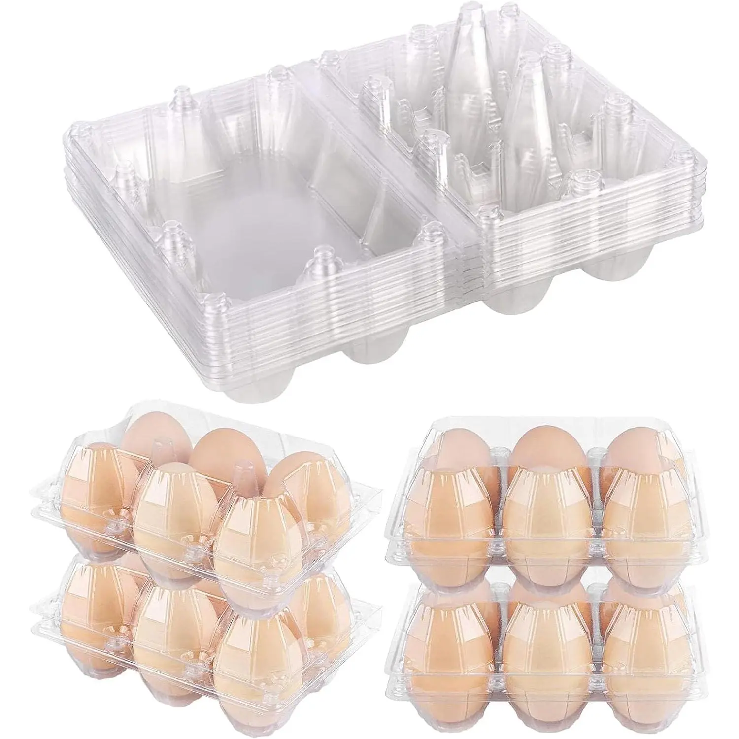 12Pack Plastic Clear Egg Carton Half Dozen Egg Tray  Egg Cartons | 2x3 Plastic Clear Egg Carton  Bulk for 6 Eggs
