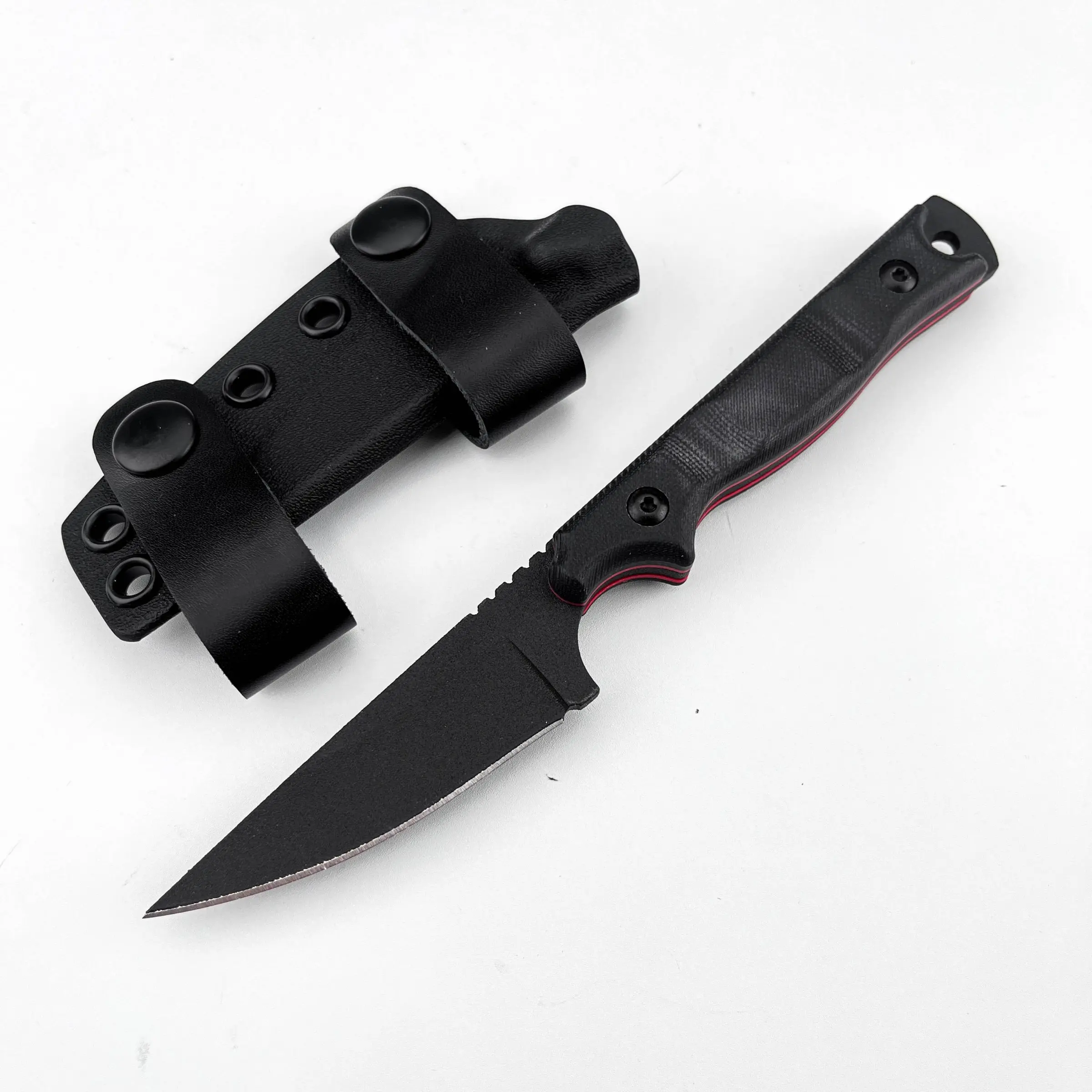 Hardcore tactical style straight knife, Outdoor knives, with black wear-resistant rust-proof coating of 8Cr13Mov blade, G10 anti-slip handle with interlayer, customized strap-type Kydex sheath, suitable for short-term camping, carry-on EDC, outdoor backup
