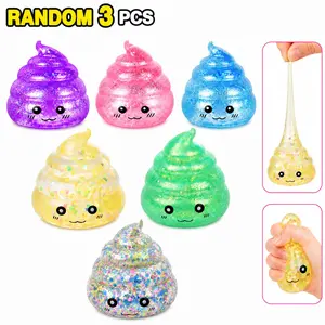 Random 3-Pack Novelty Squishy Poop Stress Balls, 3 Colors Glitter Poops Sensory Joke Prank Toys Anxiety Relief Squeeze Fidget Toy Funny Poop Shape Autism Toy for Adults Teens Party Favor