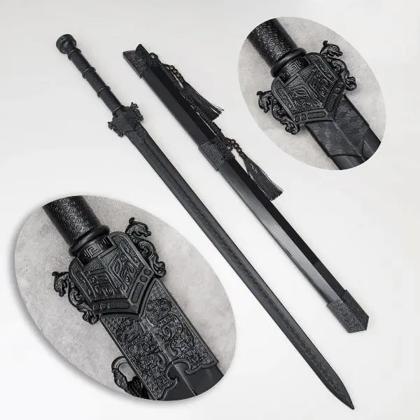 Chinese Qing Sword Polypropylene Long Sword with high Toughness Training Samurai Knife Training Sword Dragon Pattern Decorative Handle 39inch