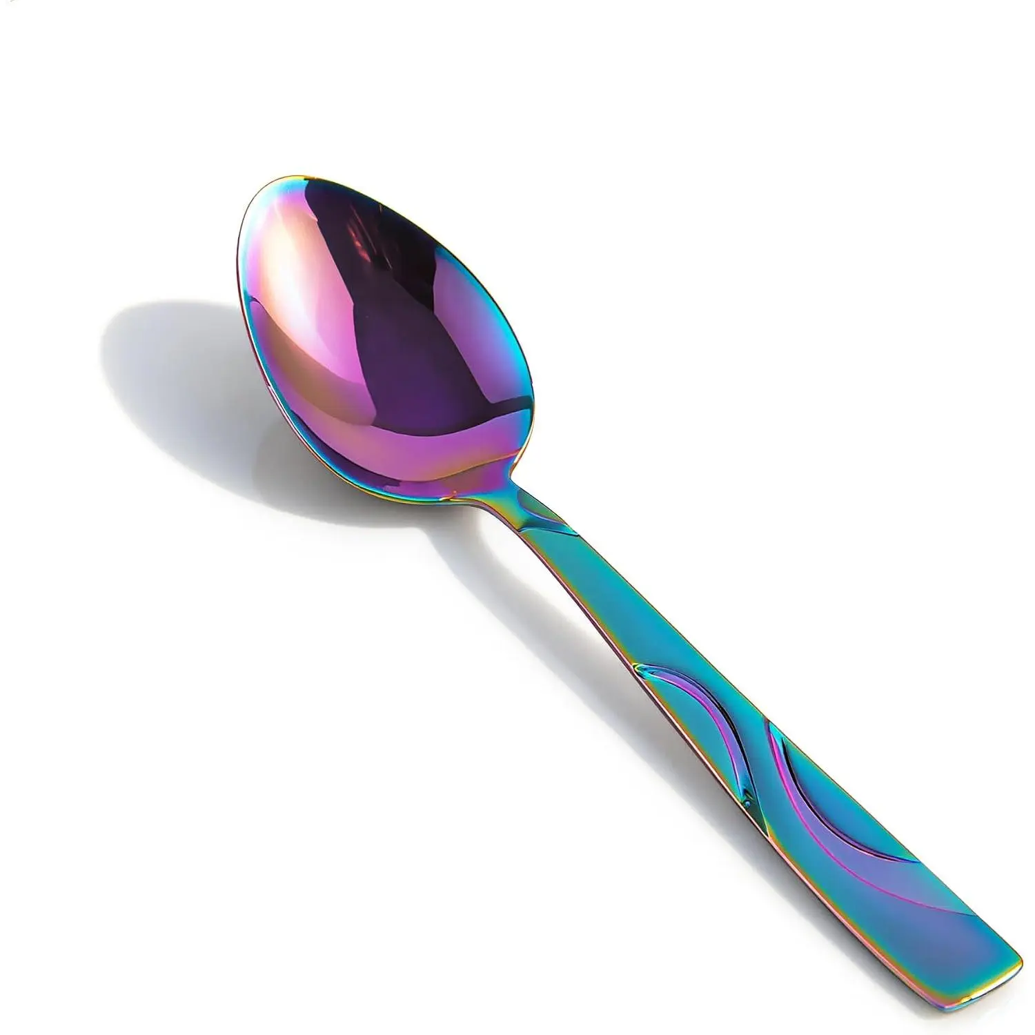 12 count Rainbow Dinner Spoon Set | - 7.1 Inch Stainless Steel Colorful Soup Spoons with Sanded Handle, Dishwasher Safe