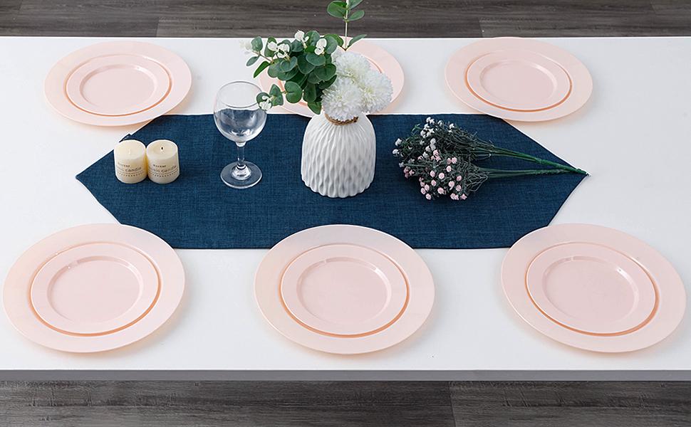 GOODLUCK 200PCS Disposable Pink Plastic Plates Heavy Duty Food Grade BPA Free 100 Dinner 100 Dessert Plates for Party Wedding Baby Shower Engagement Birthdays Mother's Day