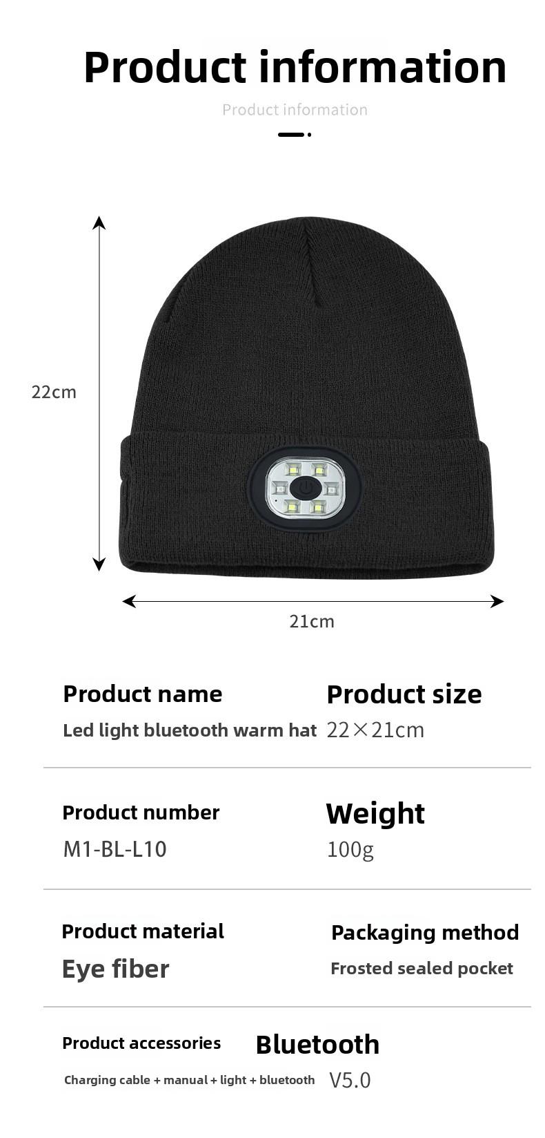 Multifunctional Wireless Bluetooth Headset LED Light-emitting Light Cap Outdoor Warm Lighting Knitted Hat