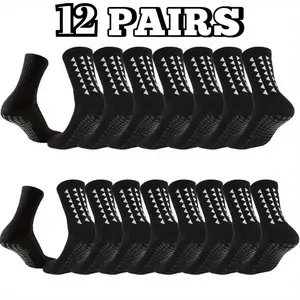 Women's Anti-Slip Grip Socks - Unisex Professional High-Performance Above-the-Ankle Mid-Calf Socks, 6/12 Pairs for Football, Running