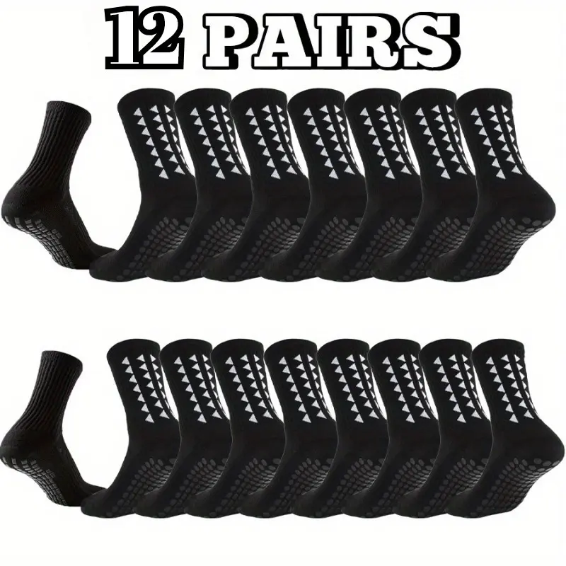 Unisex Mid-Calf Workout Grip Socks, Solid Basic Athletic Style for Football & Running, High-Performance, 6 or 12 Pair Pack, Workout Socks, Football Fashion, Machine Wash, Mid-Calf Length, Anti-Slip Grip
