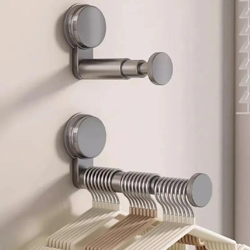 AOBT Hanger Storage Rack No-Drill Suction Cup Installation,Folding Rack Retractable Adjustable Length Home Use Hanger,Container