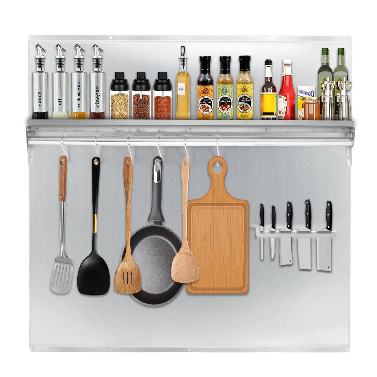 Garvee Stainless Steel Rectangular Range Backsplash - Wall-Mount Kitchen Back Panel with Storage Shelf, Knife Rack, Pre-Drilled Holes, Multi-Size Options for Home Use