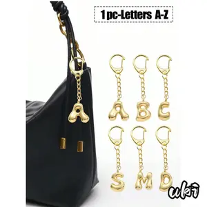Shiny Alloy Alphabet Pendant with Inlaid Lucky Crystal (A-Z), DIY Bag Accessory & Multipurpose Initial Decor for Necklace Charm, Backpack Ornament, Daily Casual Outfits, S
