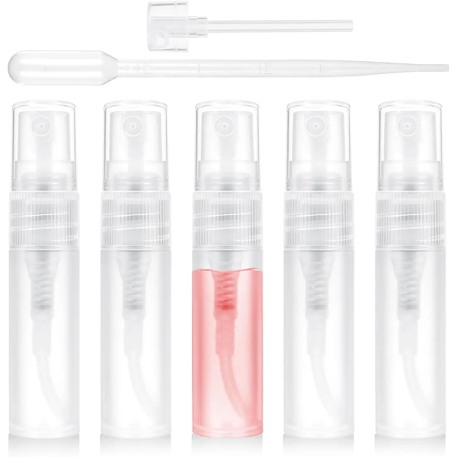 5 count Mini  Bottle, 5ml Mini Perfume Sample Bottles with Transfer Pipettes, Clear Refillable Perfume Bottle Plastic Portable Travel Perfume Atomizer  Perfume Container(5ml)
