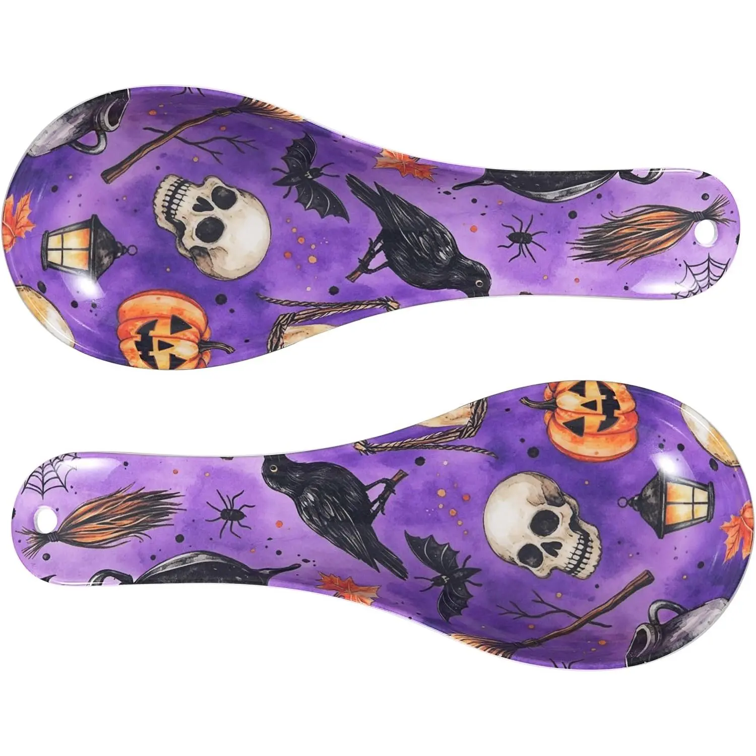 Melamine Halloween Spoon Rest 2PCS, 9.5-inch Kitchen Spoon Holders| Stable Countertop Utensil Tray With Hanging Hole, Easy To Clean For Holiday Kitchen Decor Seasonal Home Decoration