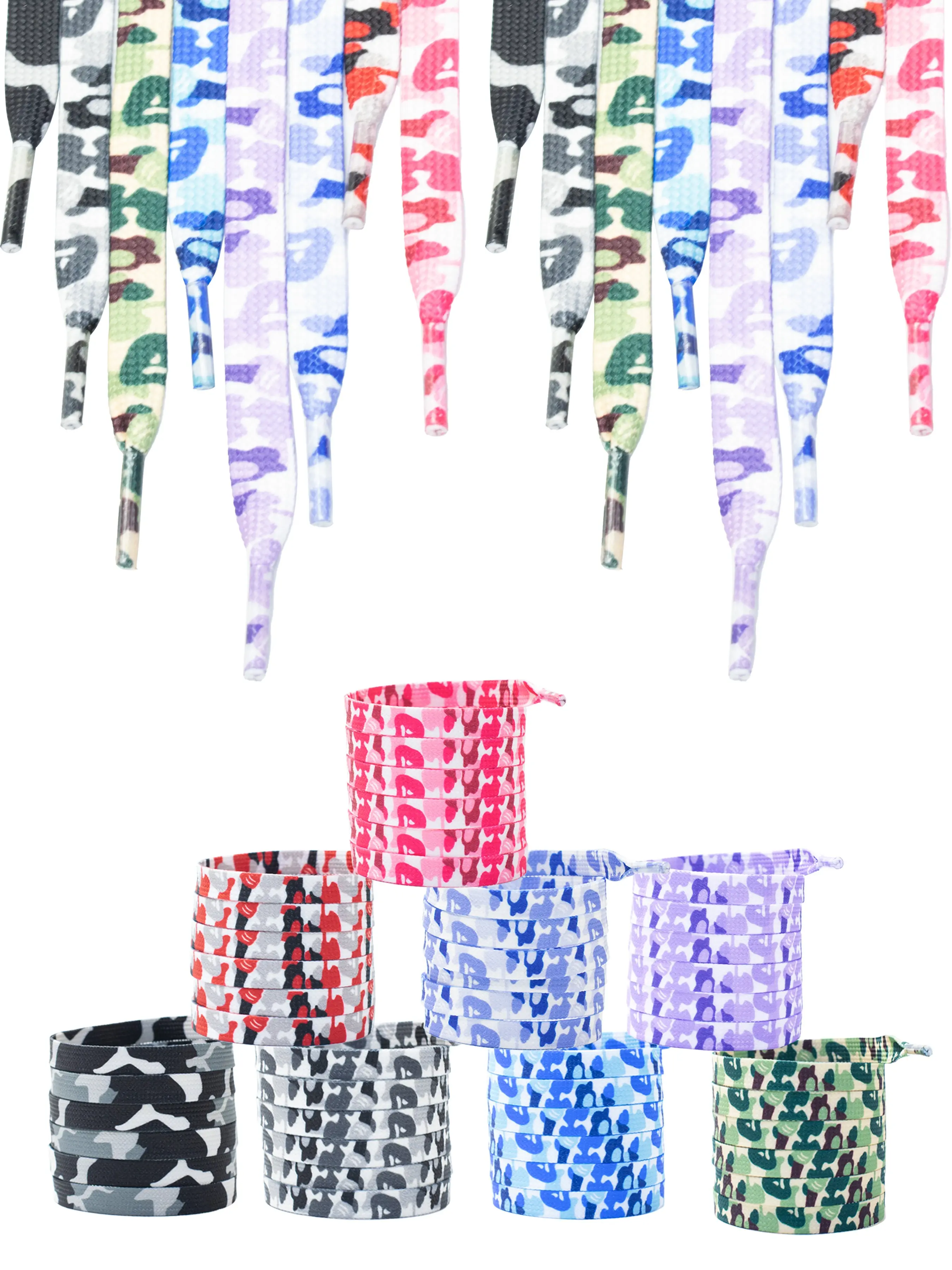 8 Pairs 2026 Trendy Irregular Cloud Pattern Multicolor Camouflage Street Style Sneaker Laces, Sporty All-Season Shoelaces, Laces For Sneakers, Sports Shoelaces