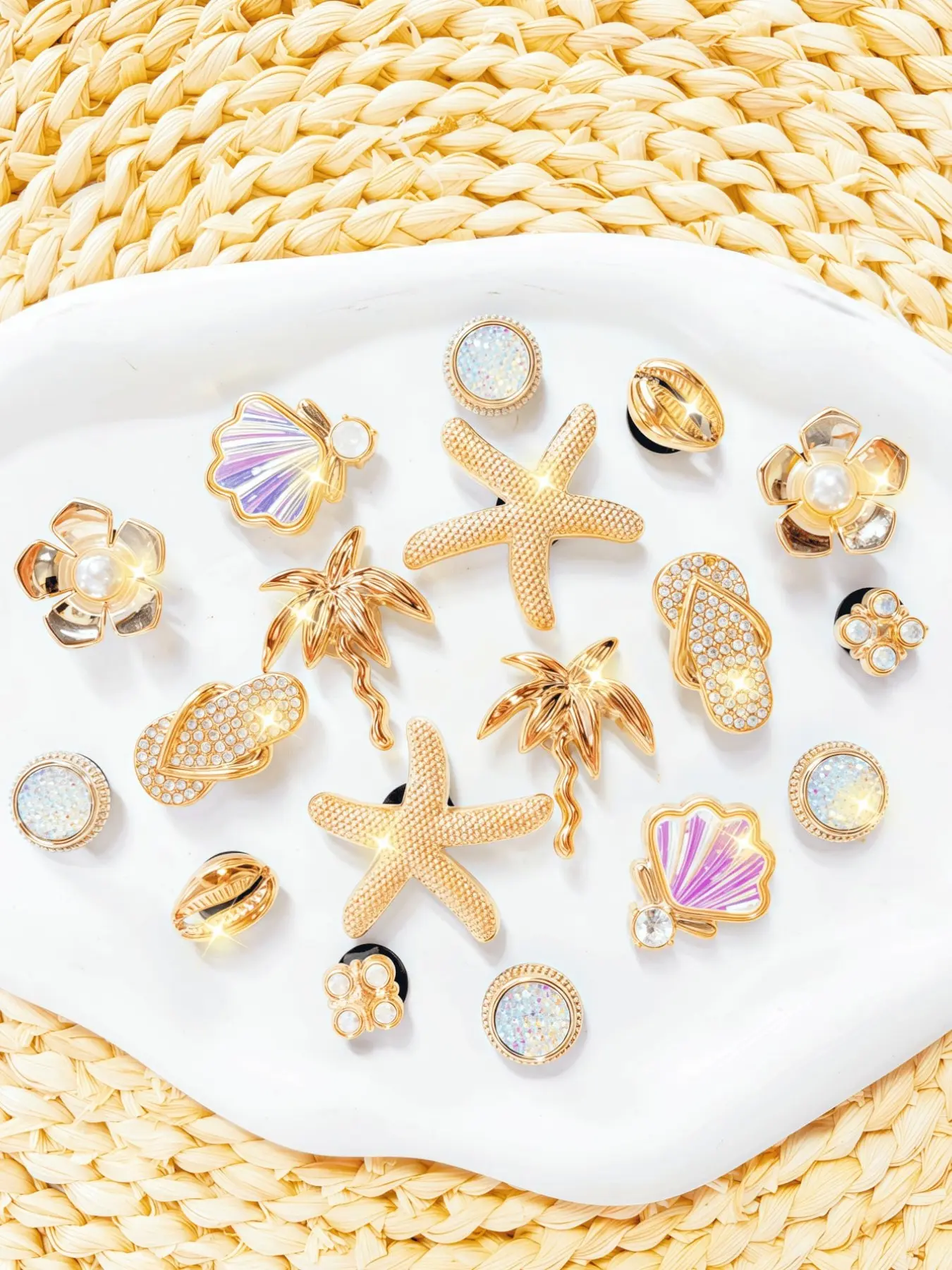 18-Piece Ocean Series Shoe Accessories, Starfish, Palm Tree, Shell, Sandals, Heart Decorations, DIY Footwear Embellishments, Shoe Decoration Charms
