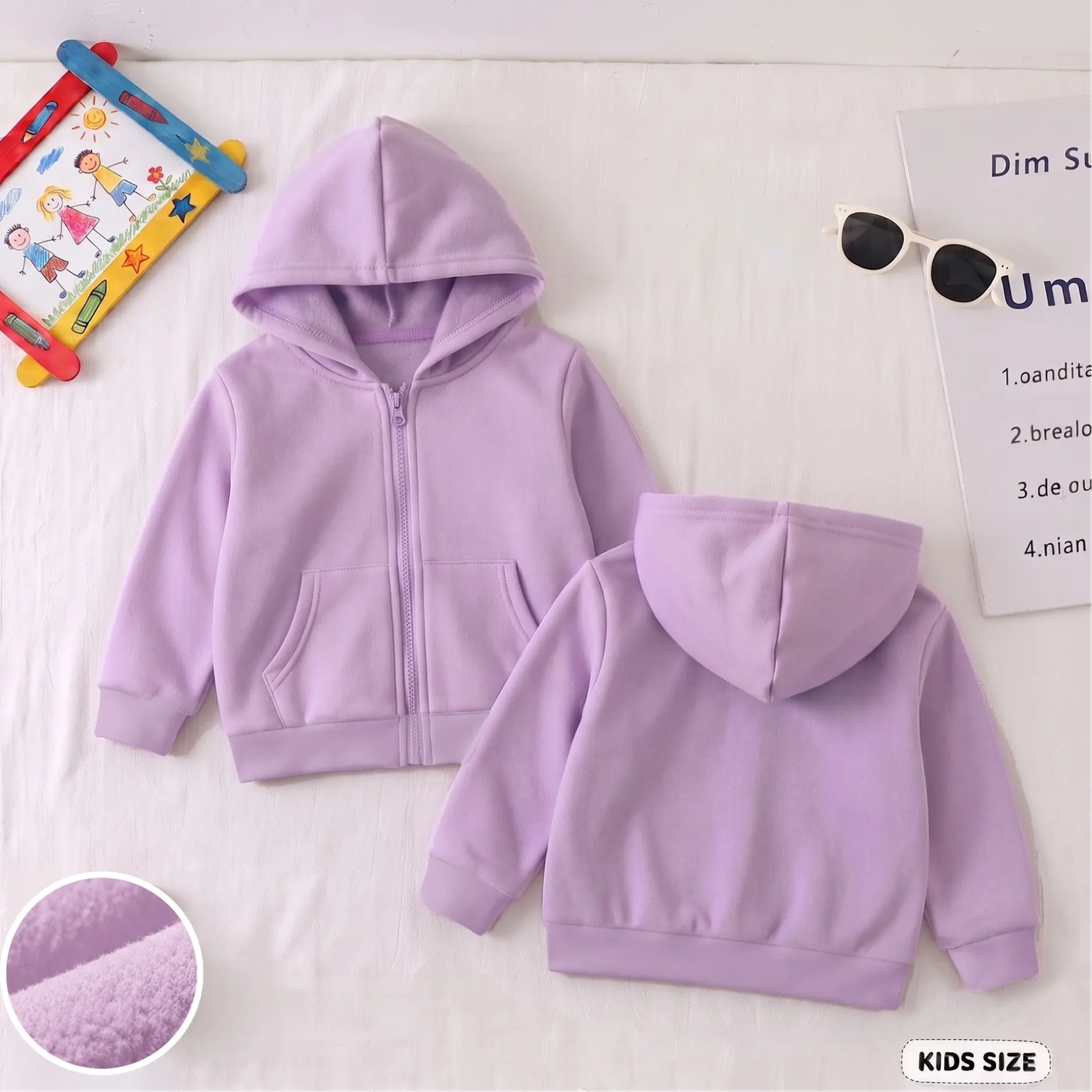 Kids’ Zip-Up Hooded Jacket with Front Pockets, Soft Lightweight Long Sleeve Casual Outerwear for School, Travel, Outdoor Play, Daily Wear, Spring and Fall