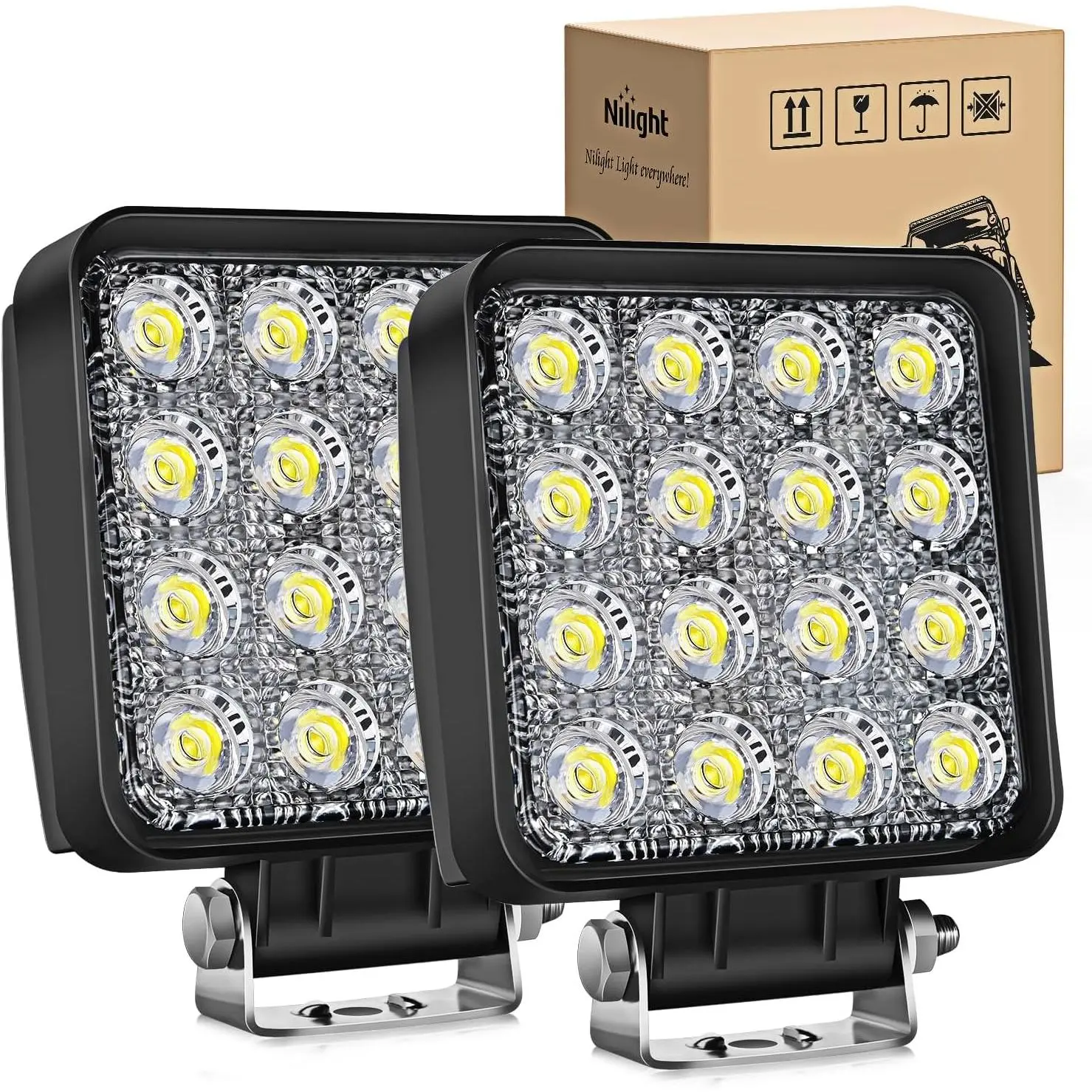 Nilight LED Pod Lights LED Tractor Lights Square LED Work Light 2PCS 4 Inch 48W Flood LED Light Bar LED Fog Light Driving Light for Truck Off-Road Vehicles ATV UTV Boat  dealsforyoudays, Lightbar, High Brightness