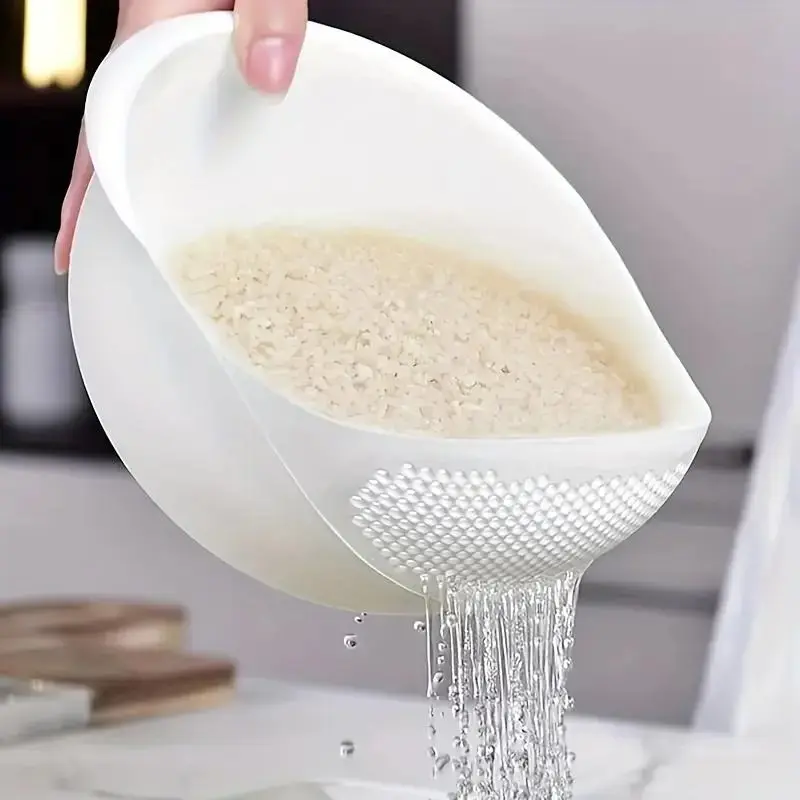 Multifunctional Rice Washer Strainer Bowl Plastic Food Grade Material Quick Draining Design for Washing Rice Vegetables Fruits Grains Easy Clean，Ergonomic, slip-resistant handle + fine vegetable strainer; compact design that doesn’t take up space.