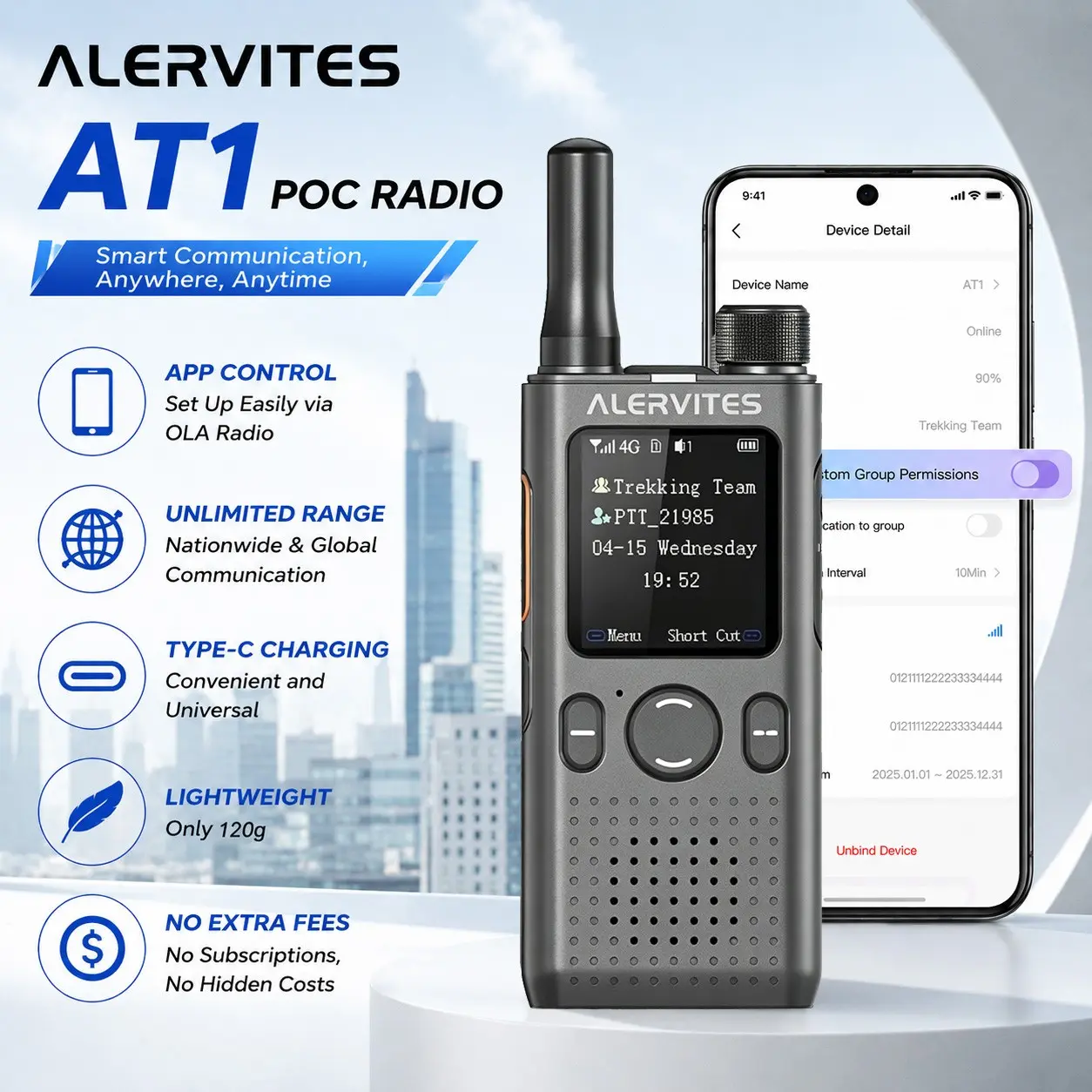 Alervites AT1 Walkie Talkie(MADE BY BAOFENG) Lifetime Free No Hidden Fees/Encrypted Chat, Unlimited Groups, Quick Team-up, Unlimited Range Remote PoC Radio for Outdoor/Camping/Hunting/Logistics/Fleets/Construction/Security/Hotels