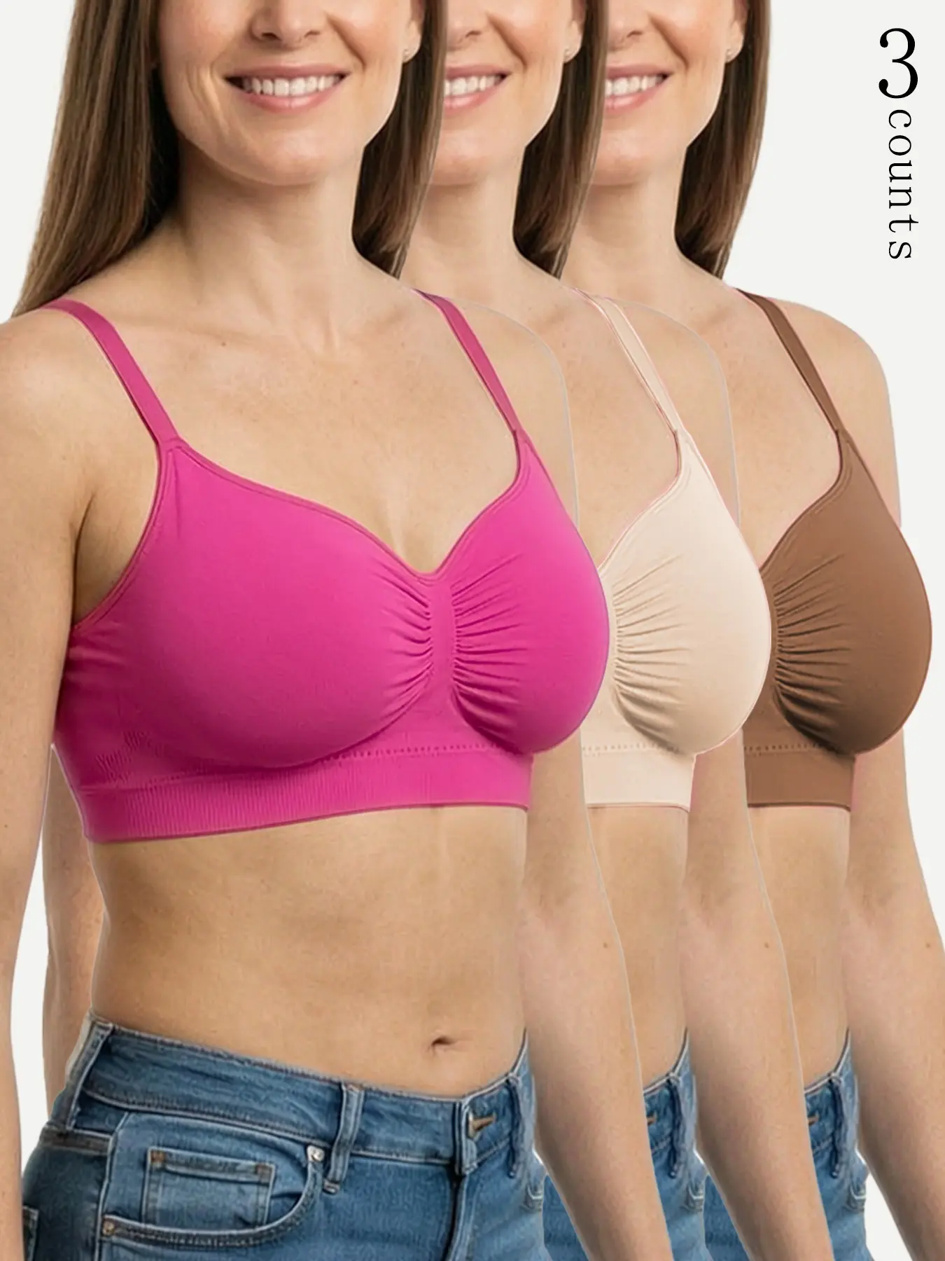 Women's Ruched Wirefree Bra, Push-Up Lingerie, Backless Sexy Racerback, Adjustable Straps, Comfortable All-Seasons Underwear
